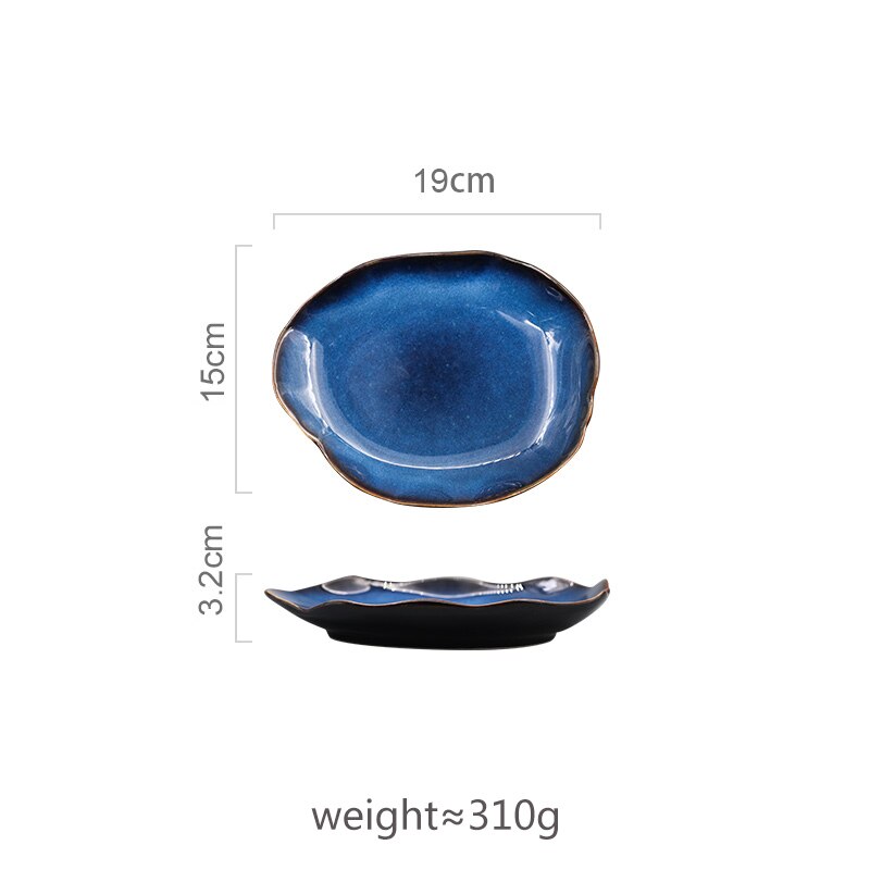 Ceramic Plate Irregular Dishes Tableware Series Western Food Plate European Blue Glaze Salad Bowl Main Dish Kitchen Supplies