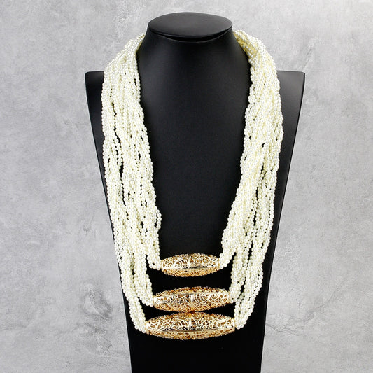 Sunspicems 2020 Multilayered Beads Chain Romantic Choker Necklace Simulated Pearl Necklace African Wedding Jewelry Bride Gift