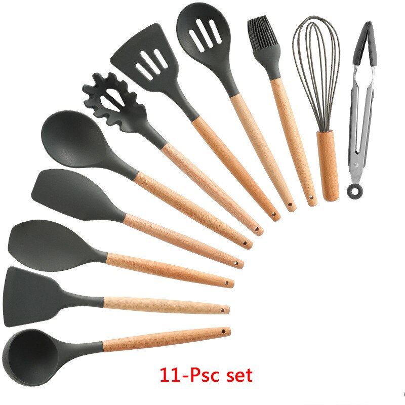 Silicone Cooking Utensils 11/12/13Pcs Kitchen Utensil Set Non-stick Spatula Wooden Handle with Storage Box Kitchen Appliances