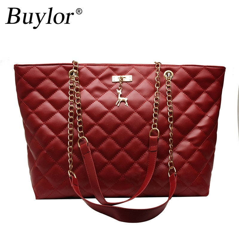 Buylor Luxury Handbags Women Bags Designer PU Leather Large Capacity Handbag Brand Chain Shoulder Messenge Office Lady Bag