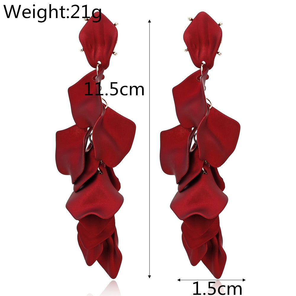 XIYANIKE 2019 New Arrival Vintage Women Dangle Earrings Sexy Rose Petal Long Tassel Earrings Female Korean Jewelry Red Earrings