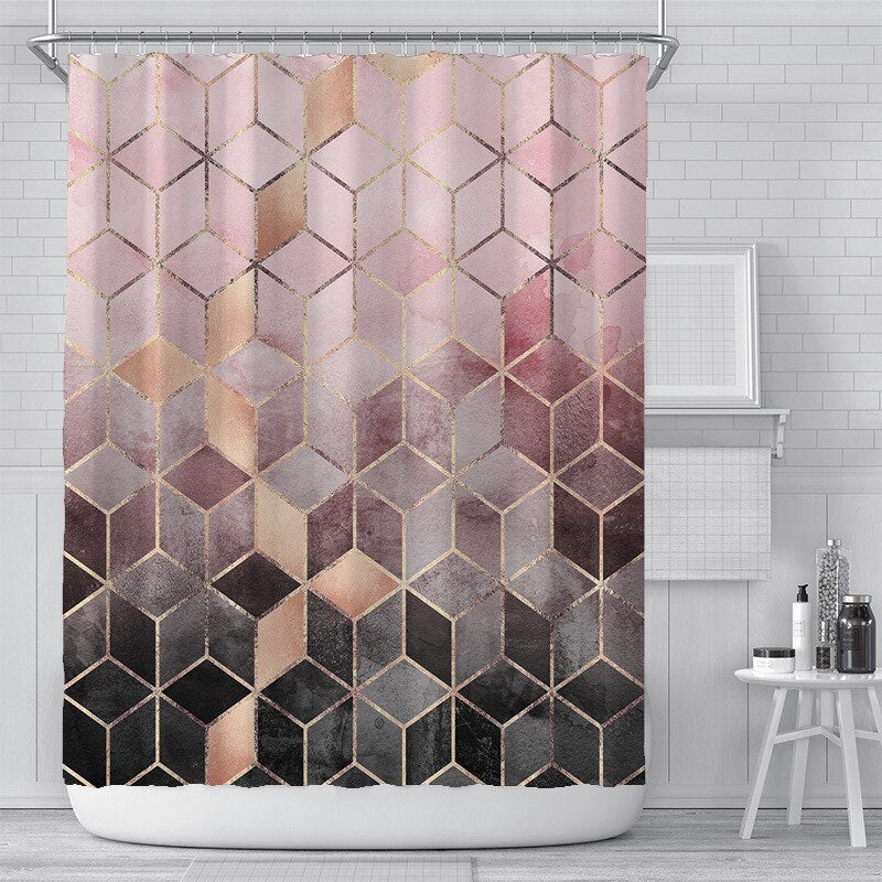 200x180cm 3D geometric marble printing bathroom shower curtain polyester waterproof home decoration bathroom curtain with hook