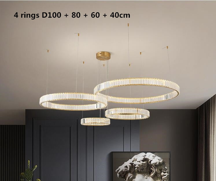 Modern Chrome Gold Steel Led Chandelier Villa Stairs Dimmable Circle Chandelier Lighting Foyer Hanging Chandelier Lamp Fixtures