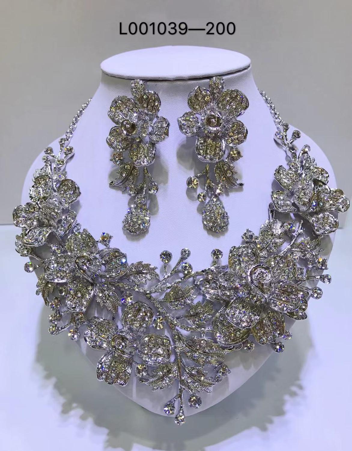 Elegant Flowers Bridal Jewelry Sets Wedding Costume Necklace & Earrings Sets Shining Crystal Gold Color Jewellery For Brides