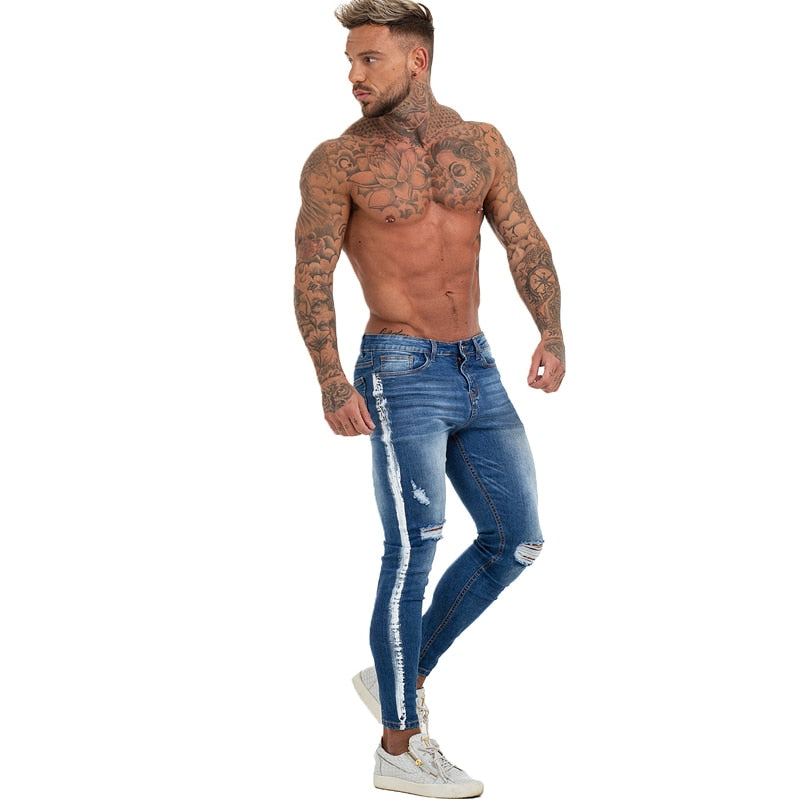 Gingtto Mens Skinny Jeans Slim Fit Ripped Jeans Big and Tall Stretch Blue Men Jeans for Men Distressed Elastic Waist zm54