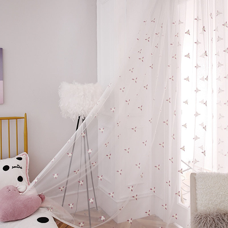 Modern Pink Girl Cotton and Hemp Stitching Shading Curtains for Living Dining Room Bedroom French Window Tulle Curtains