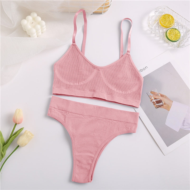 Women Bra Set Panties Sexy Push Up Bralette Female Fitness Seamless Underwear Sports Lingerie Brassiere Set Tank Crop Tops S-XL