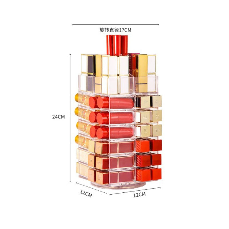 Lipstick Holder Make-up Organizer Cosmetic Storage Box Lip Gloss Storage Rotating Display Stand Transparent Plastic Storage Box