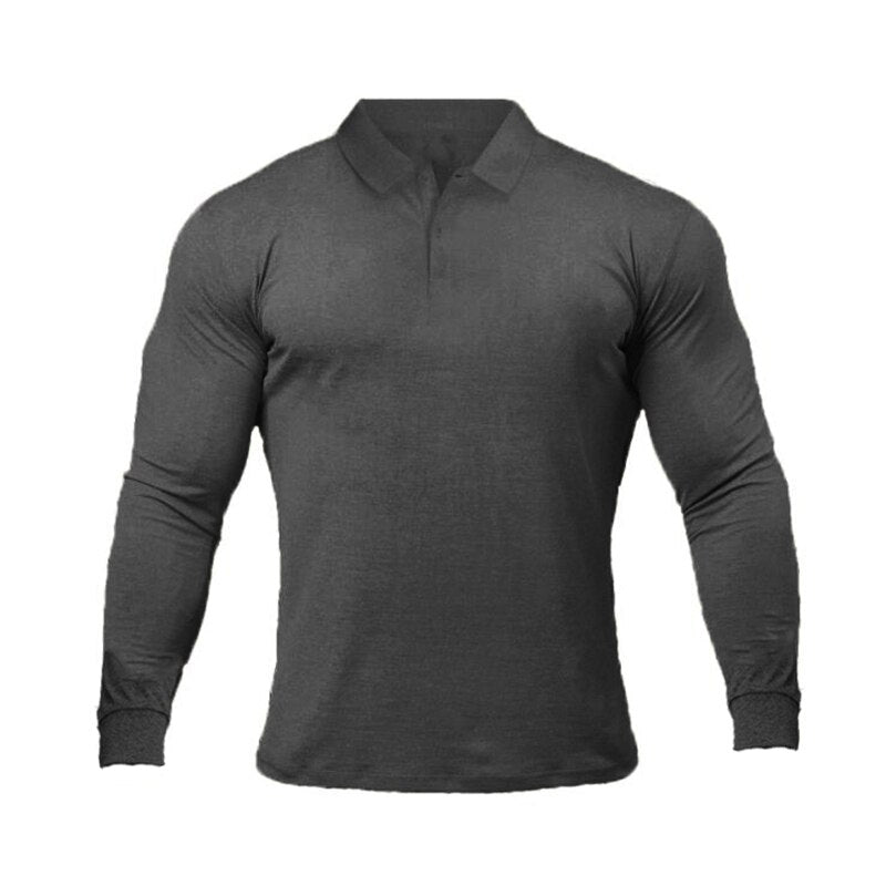 Brand Polo-Shirts Long Sleeve Male Cotton Solid Fitness Mens Slim Fit Fashion Autumn Breathable Polo Shirt plus size