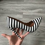 2020 Women's High Heels 12cm Stilettos Pointed Toe Shoes Party Pumps Black White Zebra Pattern Lady Shoes Plus Size 34-43