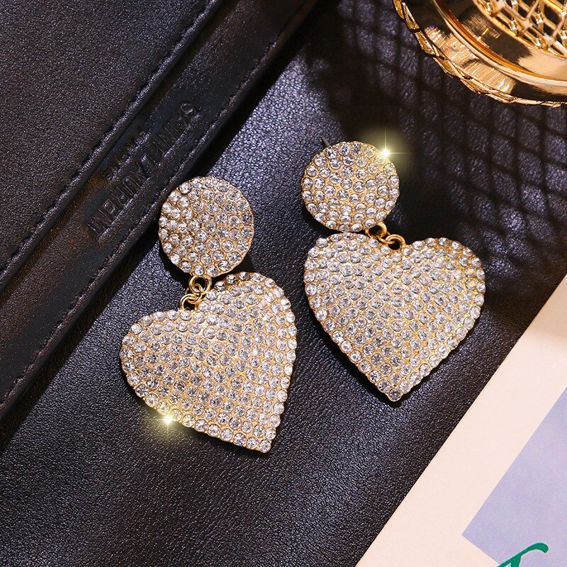 2020 New Fashion Earrings for Women Luxury Full Rhinestone Heart Earrings Jewelry