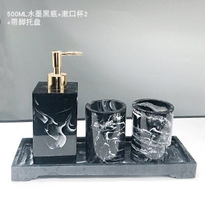 Luxury Resin Bathroom Accessories Set Tray 5pcs Set Nordic White Marble Texture Resin Bathroom Kit Soap Dispenser Storage Tray