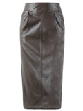 Nerazzurri Spring midi leather skirt women Brown white black long high waisted pencil skirts for women 2021 side slit zipper