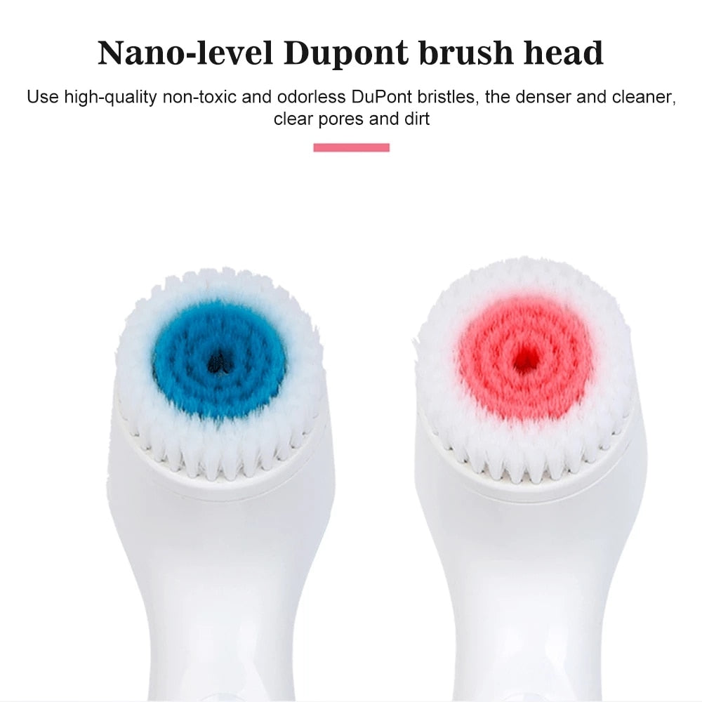 Electric Face Cleaners Facial Cleansing Brush Pore Ceaner Skin Deep Cleaning Spin Brush 3 Heads Face Spa Facial Beauty Massage