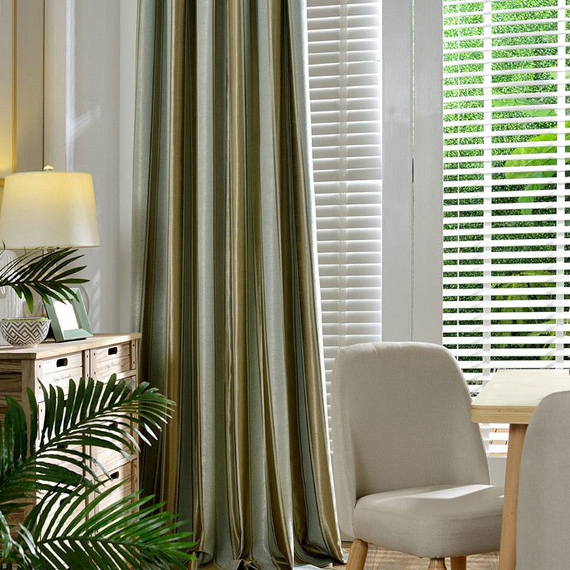 Modern Simple Stripe Curtains Jacquard Black Silk Shade Curtains for Bedroom Blackout Curtains for Living Room