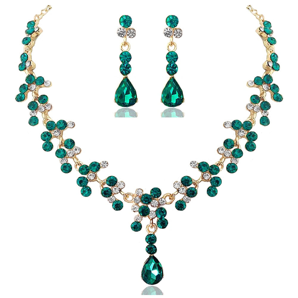 Baroque Vintage Gold Red Green Blue Crystal Bridal Jewelry Sets Choker Necklaces Earrings Tiaras Sets African Beads Jewelry Sets