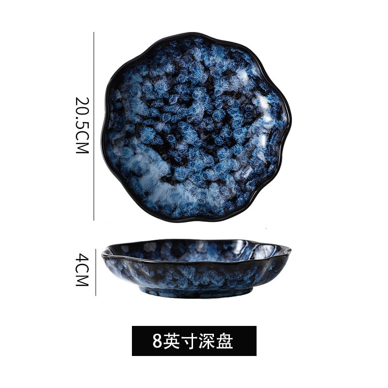 Ceramic Dinner Plates And Bowls Blue Dishes Creative Japanese Retro Kiln Changed Tableware Dinnerware Set Plate Platos De Cena