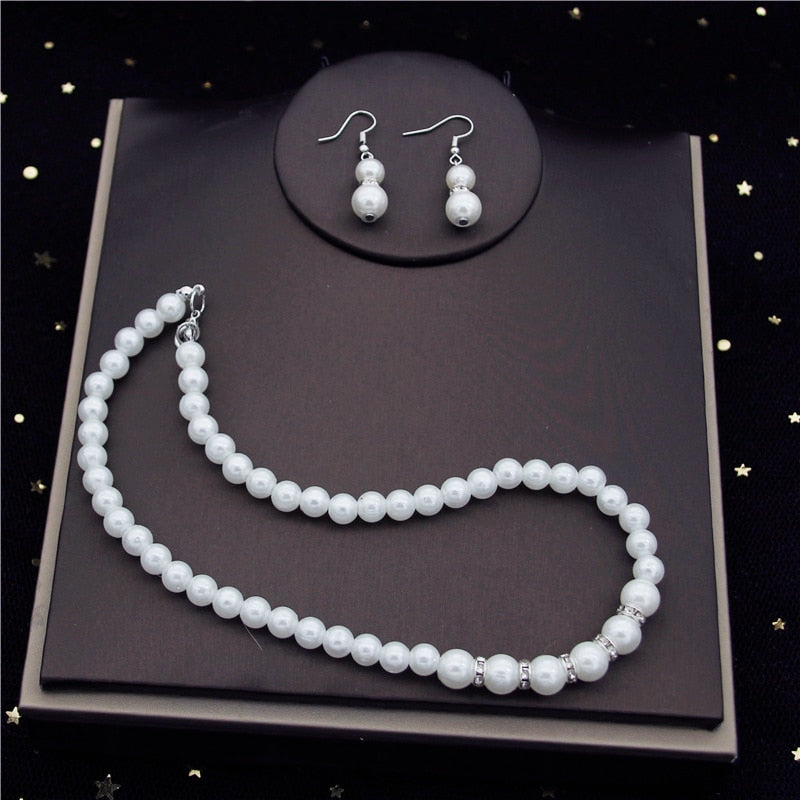 Rhinestone Pearls Bridal Jewelry Sets for Women Fashion Tiaras Bride Necklace Bracelets Earrings Set Wedding Jewelry Sets