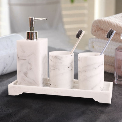 Nordic Bathroom Set Marble Pattern Resin Washroom Accessories Toothbrush Holder Soap Dispenser Soap Dish Bathroom Tray for Weddi