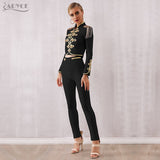 Adyce 2021 New Winter Women Club Bandage Set Black White Tassel Tops&Pant 2 Two Pieces Set Night Out Celebrity Evening Party Set