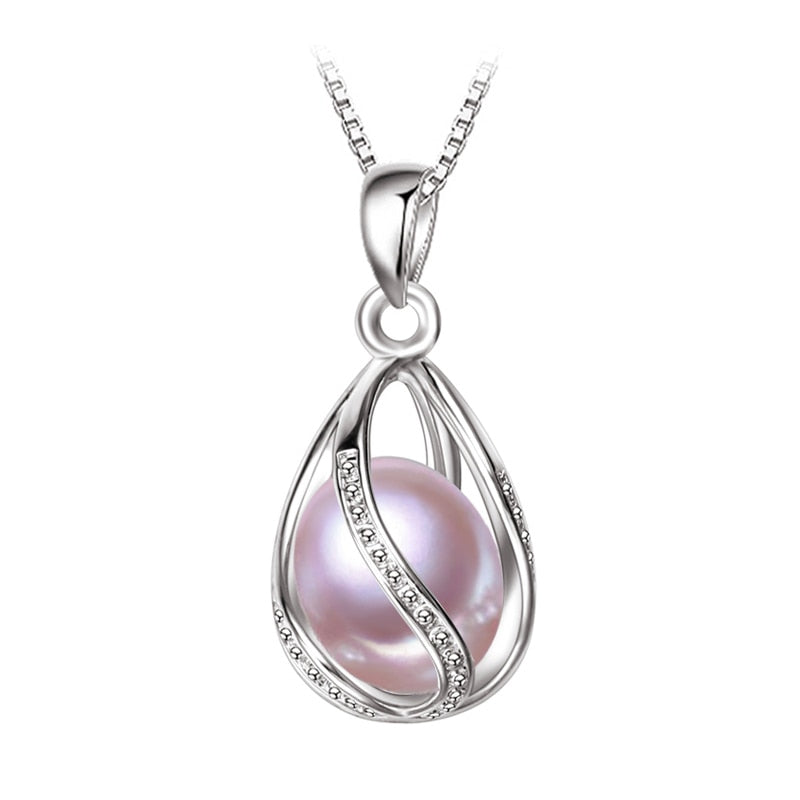 FENASY Natural Freshwater Pearl Pendant Cage Necklace Fashion 925 Sterling Silver Boho Statement Necklace Pearl Jewelry