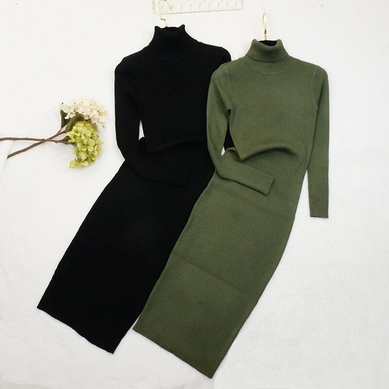 New Autumn Winter Women Knitted Dress Turtleneck Sweater Dresses Lady Slim Bodycon Long Sleeve Bottoming Dress Vestidos PP003