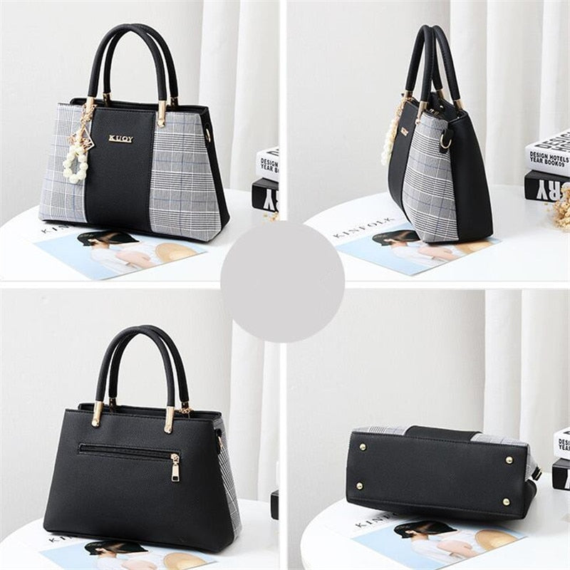 PU Leather Large Capacity Woman Handbag Grid Shoulder Bag Fashion Casual Luxury Designer Patchwork Crossbody Pack