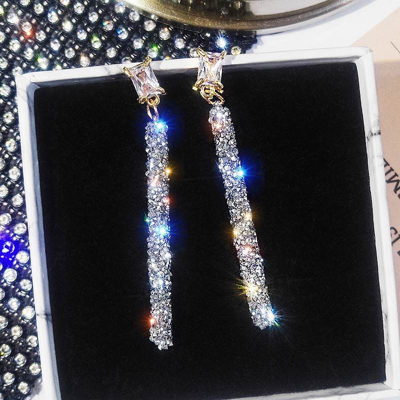 Exknl 2020 New Fashion Arrival Crystal Classic Geometric Long Dangle Earrings For Woman Female Jewelry Korean Simple Earrings