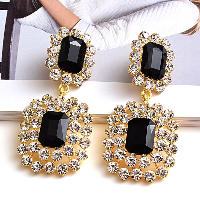 New Luxury Crystals earring High-quality Stone geometric Long Drop Earrings Fashion Trend Jewelry Accessories For Women