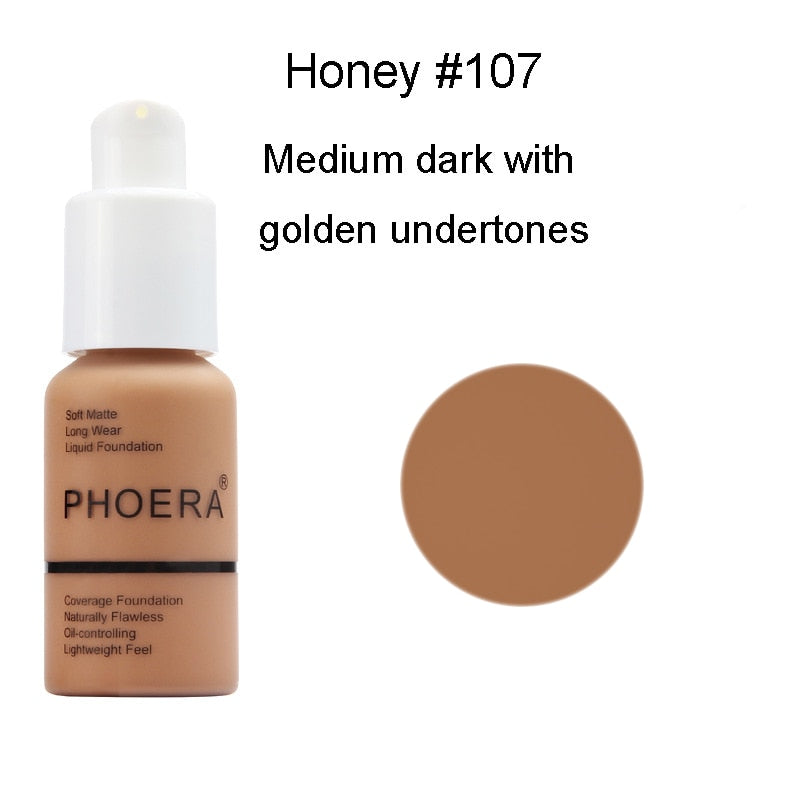 PHOERA 10Colors Soft Matte Full Coverage Liquid Foundation Concealer Longlasting Face Foundation Moisturizer Face Liquid Foundat