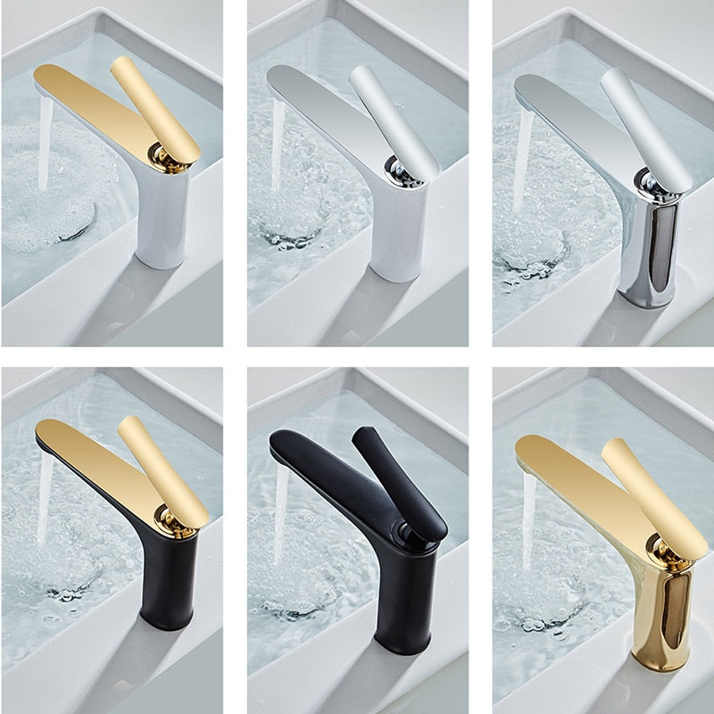 Bathroom Faucet Solid Brass Bathroom Basin Faucet Cold And Hot Water Mixer Sink Tap Single Handle Deck Mounted White & Gold Tap