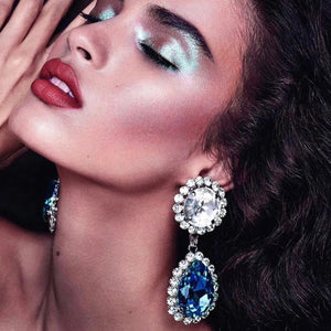 Women Fashion Glass Crystal Pendant Dangle Earrings Jewelry Maxi Girls' Party Dress Statement Earrings Accessories Hot Sale