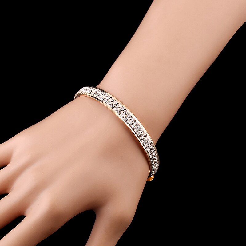 Elegant Crystal Cuff Gold Silver Color Bangles Bridal Bracelet Lady Bracelet Bracelets & Bangles Jewelry Pulseras Mujer