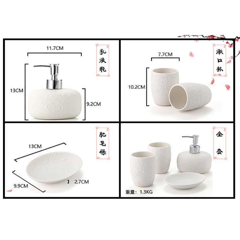 Exquisite lace ceramic bathroom four-piece suit couple wash set lotion bottle toothbrush holder soap dish bathroom supplies set