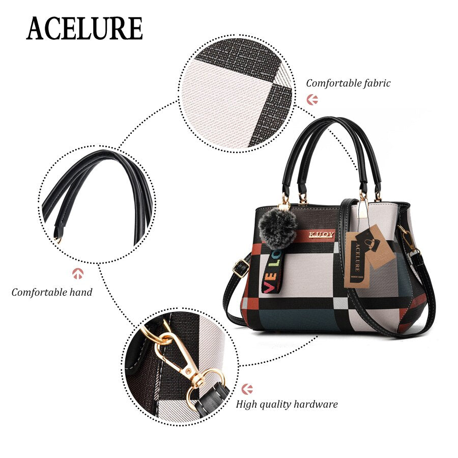 ACELURE New Casual Plaid Shoulder Bag Fashion Stitching Wild Messenger Brand Female Totes Crossbody Bags Women Leather Handbags