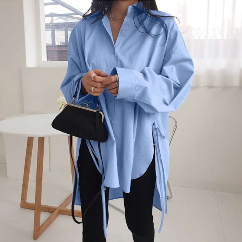 Stylish Solid Shirts Women's Asymmetrical Blouse 2021 ZANZEA Casual Lace Up Blusas Female Button Lapel Shirt Oversized Tunic 5XL