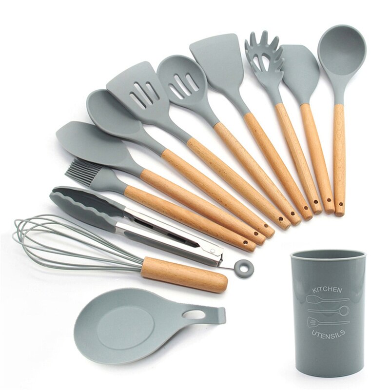 Silicone Cooking Utensils 11/12/13Pcs Kitchen Utensil Set Non-stick Spatula Wooden Handle with Storage Box Kitchen Appliances