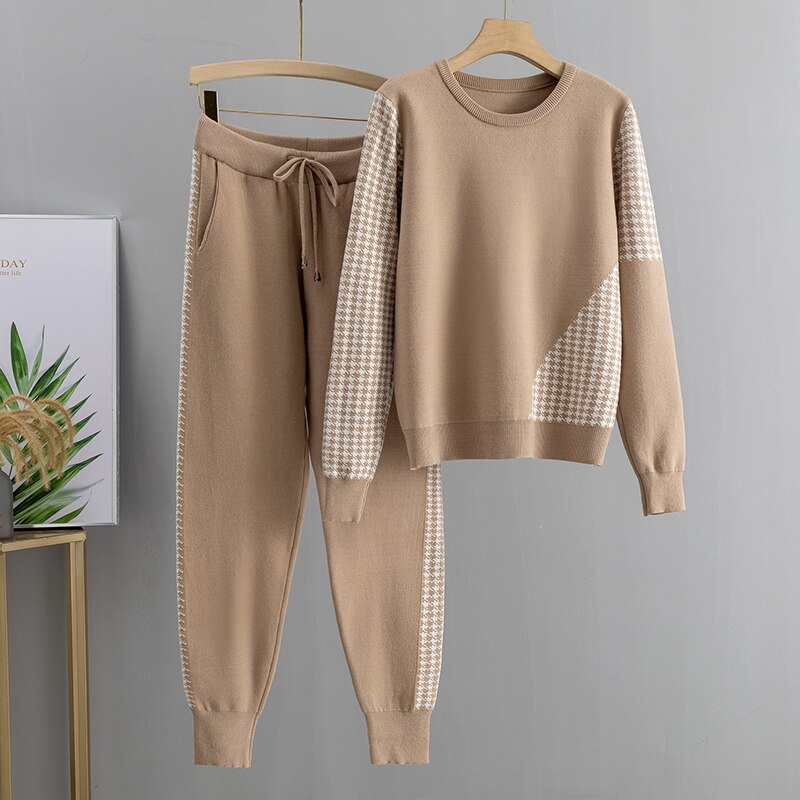 GIGOGOU Women Track Suits Sets Autumn Winter O Neck Pullover + Knitted Long Harem Pants Set Soft Warm Knitted Sweater Tracksuits