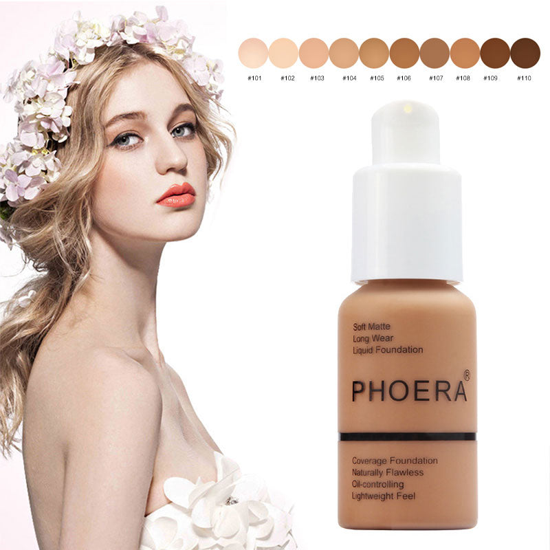 PHOERA 10Colors Soft Matte Full Coverage Liquid Foundation Concealer Longlasting Face Foundation Moisturizer Face Liquid Foundat