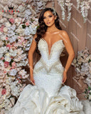 Luxury Mermaid Wedding Dresses Big Train Tulle Lace Crystal Beaded Diamonds Bridal Gown 2022 New Design Custom Made DZ02