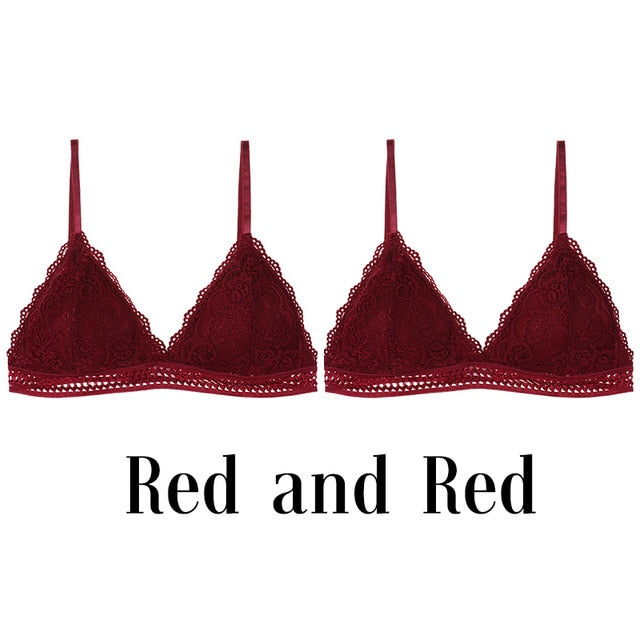 1/2PCS Women Bralette French Style Lace Bra Girls Triangle Cup Lingerie Deep V Wireless Underwear Soft Thin Seamless Bra