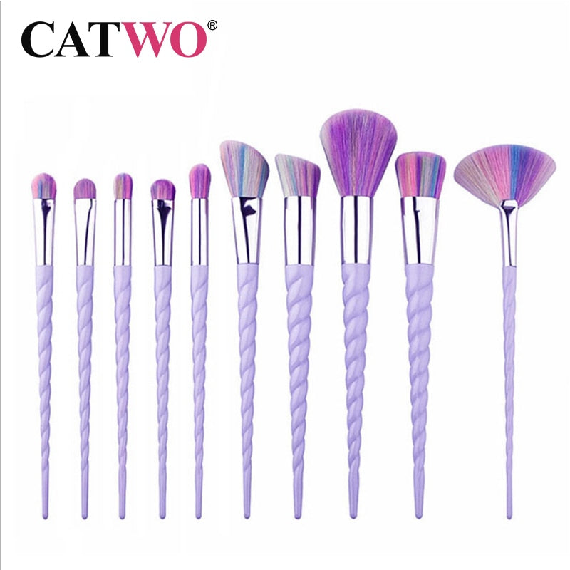 Catwo Makeup Brushes Set Eye Shadow Foundation Powder Eyeliner Eyelash Lip Make Up Brush Cosmetic Beauty Tool Kit Hot 10Pcs