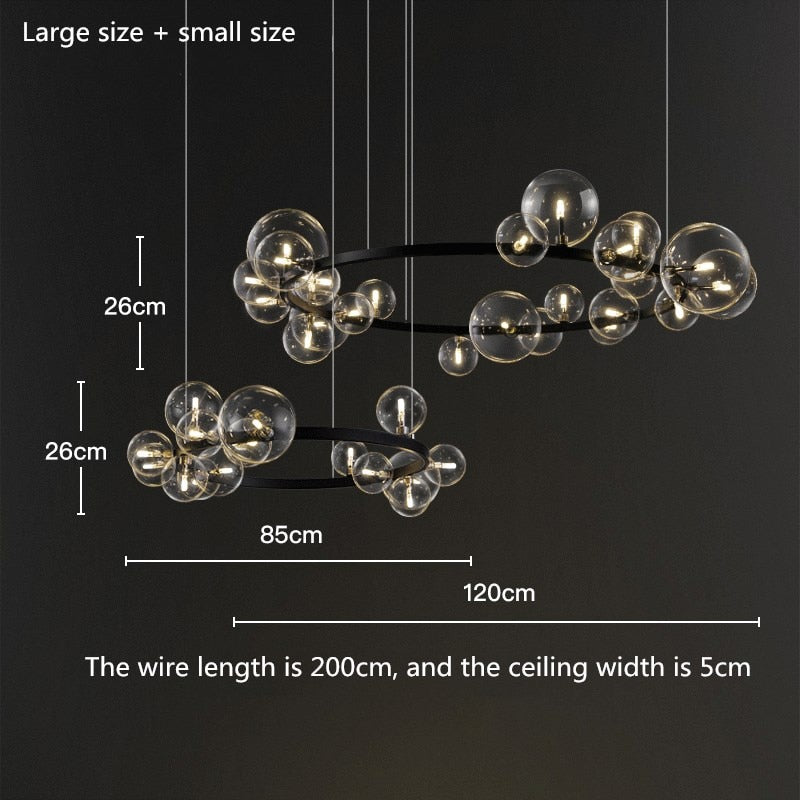 Modern Chandelier Clear Glass Bubbles Pendant lamp Metal Ceiling Light Fixture for Living Room Bedroom Kitchen LED lightings