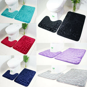 2pcs/set Funnel Cobblestone Bath Bathroom Anti-slip Carpet Mat Toilet Rug New