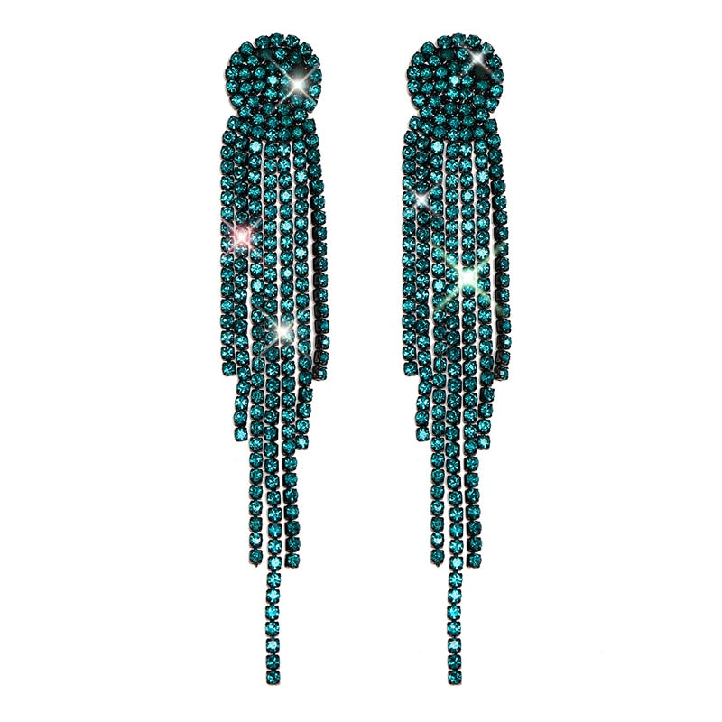 2022 New Trendy Crystal Long Tassel Earrings Blue Rhinestone Waterdrop Dangle Drop Earrings Eardrop For Women Jewelry Gift