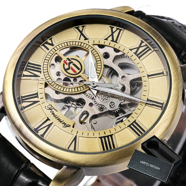 Mechanical Man Gold Watch Mens Watches Top Brand Luxury 2021 WINNER Clock Male Skeleton Leather Forsining 3d Hollow Engraving