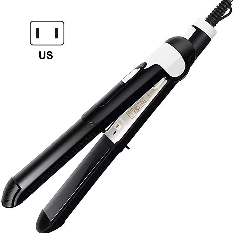 Hair Straightener Straight & Curly Dual Uses Ceramic Tourmaline Ionic Flat Iron Curler Fast Heating for Wet & Dry Hair SANA889