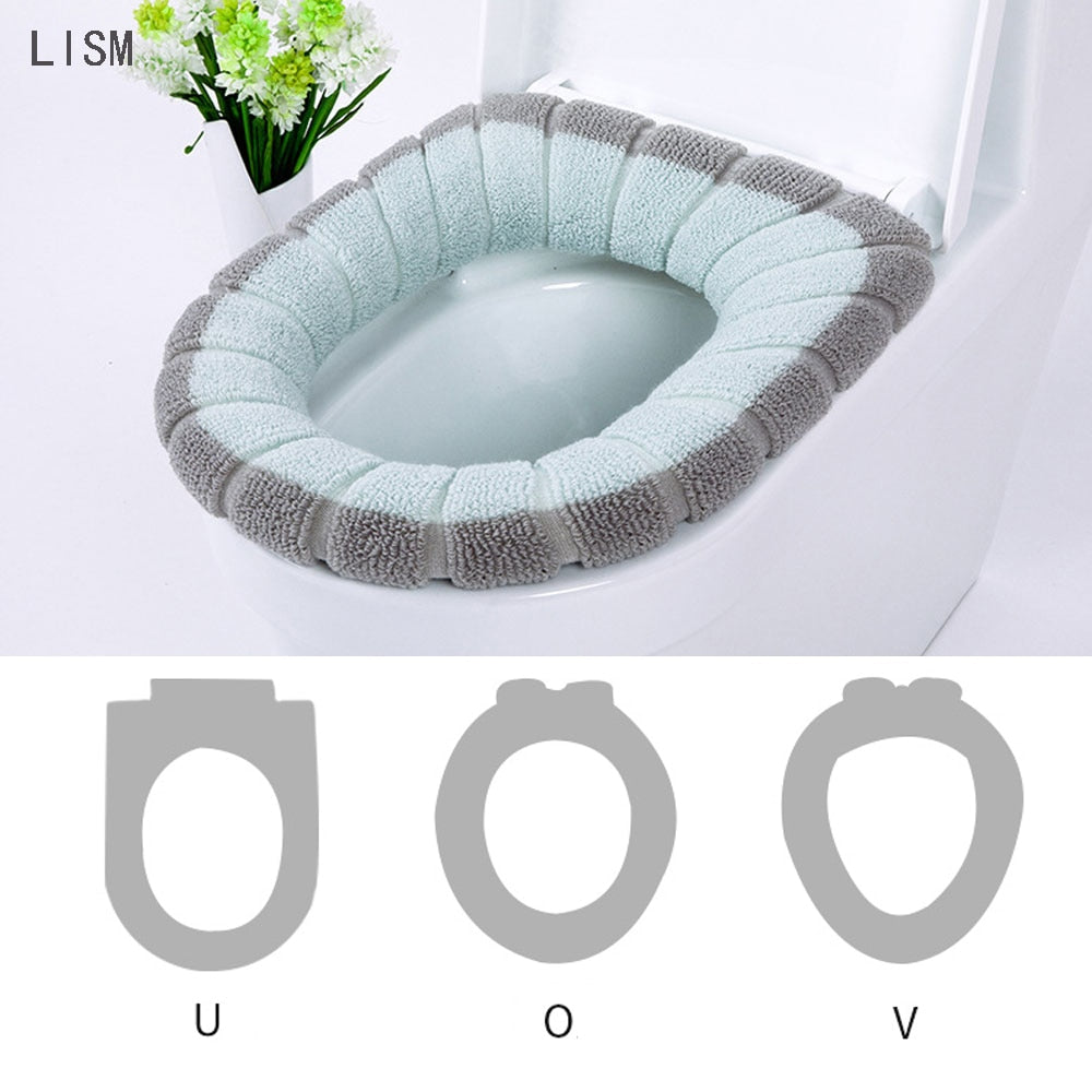 Plush Soft Toilet Seat Cover Bathroom Toilet Cushion Set Toilet Bathroom Mat Sets Warm Seat Cover Washable Two Mat Accessory Set