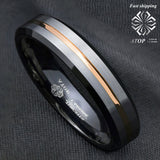 6Mm Silver Brushed Black edge Tungsten Ring Gold Stripe ATOP Mens Wedding Band Customized Jewelry