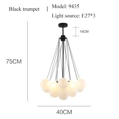 Bubble Chandelier19/37 Balls Black Gold Chandelier Mid Century Modern Glass Lamp for Dining Room Living Room Decoration